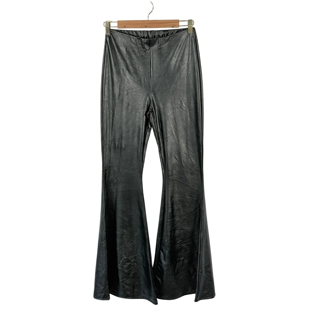 Entro new Black Faux Leather Flared Bell Pants Small whimsicore y2k indie sleeze